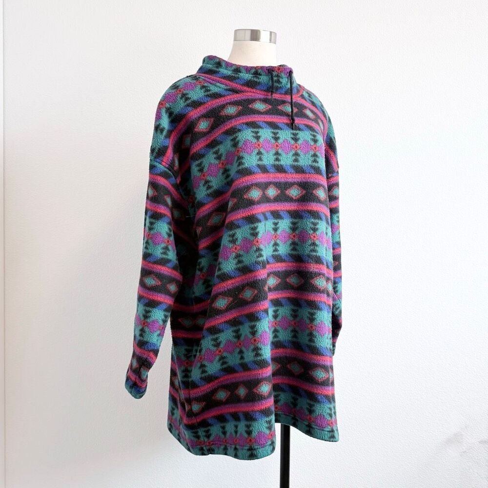 Vintage Northwest Blue Black Aztec Geometric Fleece Pullover 3X
